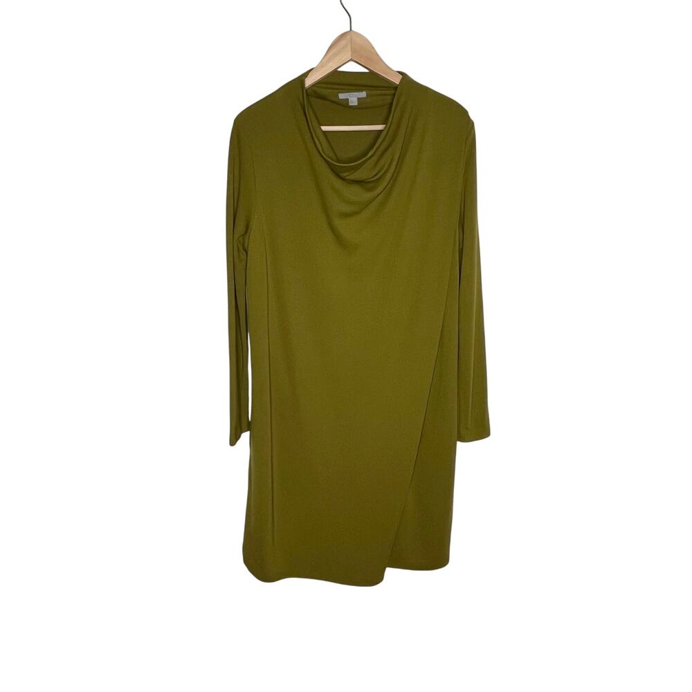 COS Long Sleeve Dress Womens Medium Olive Green Cowl Neck Minimalist Pockets